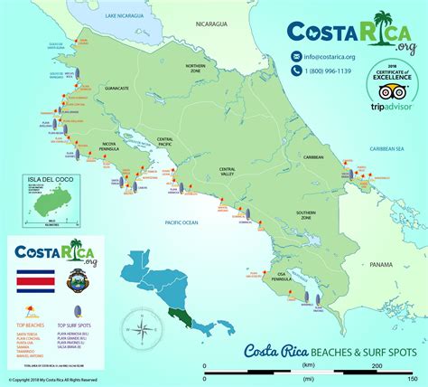 costa rica travel map with beaches